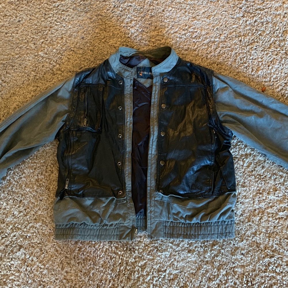 Army green genuine leather jacket XL